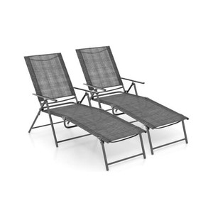 2 Piece Patio Folding Chaise Lounge Chairs Recliner with 6-Level Backrest-Gray - Color: Gray D681-NP11397GR-2