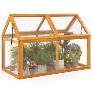 Wood Cold Frame Greenhouse Raised Flower Planter Protection with Adjustable Roof-Orange B593-GT4594