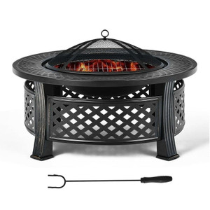 Rustic Steel Outdoor Fire Pit with BBQ Grill with Poker and Mesh Cover Q280-TGPJ3211