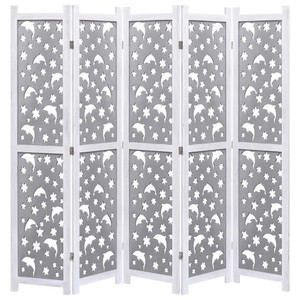 5-Panel Room Divider Gray 68.9"x65" Solid Wood A949-284193