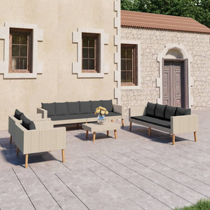 5 Piece Patio Lounge Set with Cushions Poly Rattan Beige A949-3059327