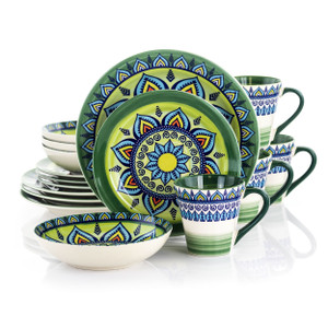 Elama Zen Green Mozaik 16 Piece Luxurious Stoneware Dinnerware with Complete Setting for 4, 16pc D970-ELM-ZEN-GREEN-MOZAIK