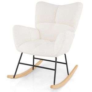 Nursery Rocking Chair with Comfy Backrest and Armrest-Beige - Color: Beige D681-JV11811BE