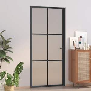  Interior Door 36.6"x79.3" Black Matt Glass and Aluminum A949-350558