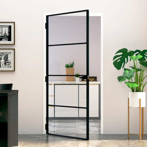  Interior Door Black 36.6"x79.3" Tempered Glass&Aluminum Slim A949-153660