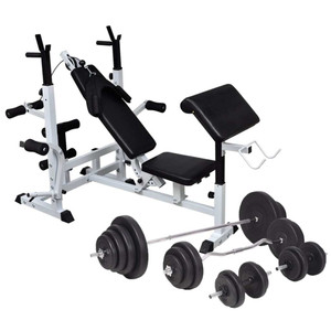  Weight Bench with Weight Rack, Barbell and Dumbbell Set 264.6 lb A949-275378