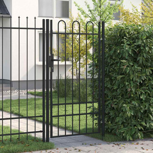 Fence Gate Single Door with Arched Top Steel 39.4"x68.9" Black A949-145743
