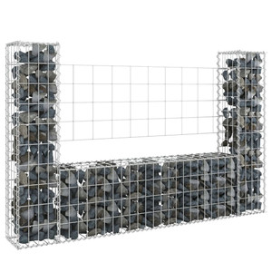  U-shape Gabion Basket with 2 Posts Iron 55.1"x7.9"x39.4 A949-151275