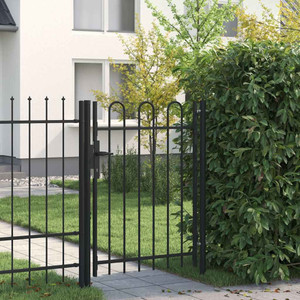  Fence Gate Single Door with Arched Top Steel 3.3'x3.9'Black A949-146030