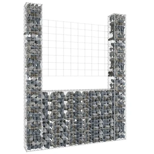  U-shape Gabion Basket with 2 Posts Iron 55.1"x7.9"x78.7 A949-151289