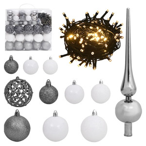  120 Piece Christmas Ball Set with Peak and 300 LEDs White&Gray A949-330100