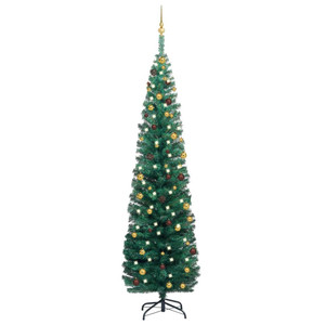  Slim Artificial Pre-lit Christmas Tree with Ball Set Green 94.5 A949-3077806