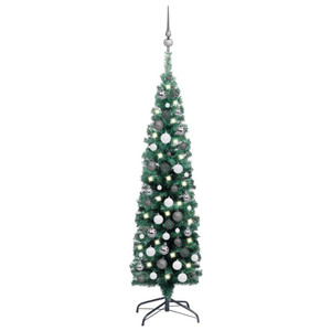 Slim Artificial Pre-lit Christmas Tree with Ball Set Green 47.2 A949-3077898