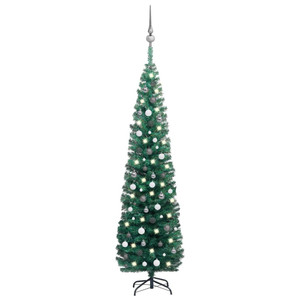  Slim Artificial Pre-lit Christmas Tree with Ball Set Green 94.5 A949-3077902