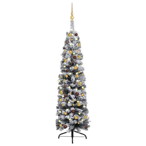  Slim Artificial Pre-lit Christmas Tree with Ball Set Green 59.1 A949-3077808