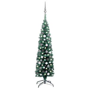  Slim Artificial Pre-lit Christmas Tree with Ball Set Green 59.1 A949-3077899