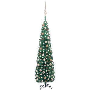  Slim Artificial Pre-lit Christmas Tree with Ball Set Green 94.5 A949-3077854