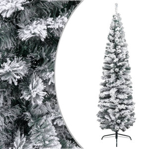  Slim Artificial Christmas Tree with Flocked Snow Green 6 ft PVC A949-320954