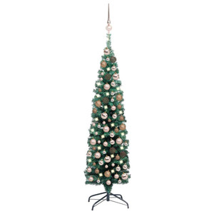  Slim Artificial Pre-lit Christmas Tree with Ball Set Green 47.2 A949-3077850