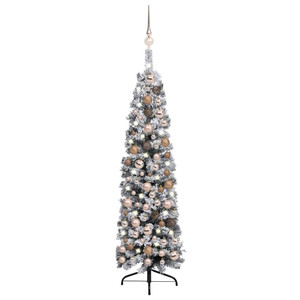  Slim Artificial Pre-lit Christmas Tree with Ball Set Green 59.1 A949-3077856