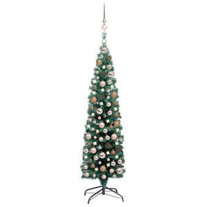  Slim Artificial Pre-lit Christmas Tree with Ball Set Green 59.1 A949-3077851