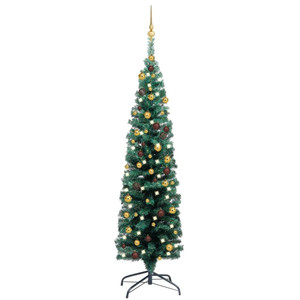  Slim Artificial Pre-lit Christmas Tree with Ball Set Green 59.1 A949-3077803