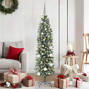  Artificial Slim Christmas Tree Green and White 59.06 in A949-3395280
