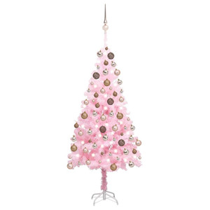  Artificial Pre-lit Christmas Tree with Ball Set Pink 59.1" PVC A949-3077584