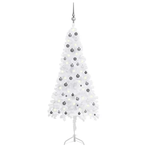  Corner Artificial Christmas Tree LEDs&Ball Set White 82.7" PVC A949-3077970