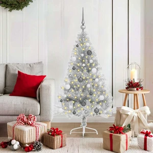  Artificial Pre-lit Christmas Tree Silver 59.1" PET A949-3397192