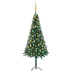  Corner Artificial Christmas Tree LEDs&Ball Set Green 59.1" PVC A949-3077943