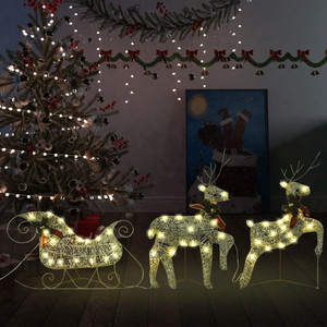 Reindeer & Sleigh Christmas Decoration 60 LEDs Outdoor Gold A949-289977
