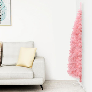 Slim Artificial Half Christmas Tree with Stand Pink 5 ft A949-344570
