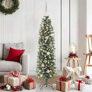 Artificial Slim Christmas Tree Green and White 59.06 in A949-3395279