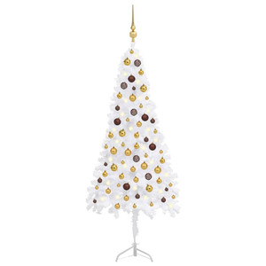 Corner Artificial Christmas Tree LEDs&Ball Set White 59.1" PVC A949-3077948