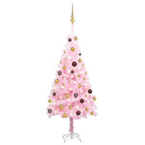 Artificial Pre-lit Christmas Tree with Ball Set Pink 47.2" PVC A949-3077497