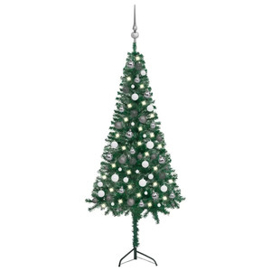 Corner Artificial Christmas Tree LEDs&Ball Set Green 59.1" PVC A949-3077963