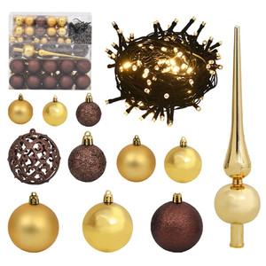 120 Piece Christmas Ball Set with Peak and 300 LEDs Gold&Bronze A949-330096
