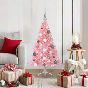 Artificial Pre-lit Christmas Tree with 150 LEDs Pink 47.2" PVC A949-3397049