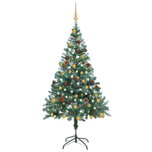 Frosted Pre-lit Christmas Tree with Ball Set&Pinecones 59.1 A949-3077527