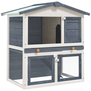 Outdoor Rabbit Hutch 3 Doors Gray Wood A949-170837