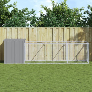 Dog House with Run Light Gray 43.3"x159.4"x43.3" Galvanized Steel A949-3189084