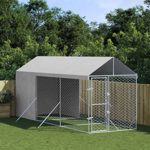 Outdoor Dog Kennel with Roof Silver 6.6x19.7x8.2 Galvanized Steel A949-3190491