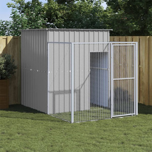 Dog House with Run Light Gray 65"x98.8"x71.3" Galvanized Steel A949-172366