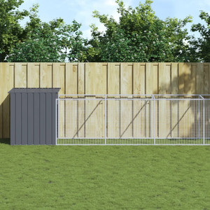 Dog House with Run Anthracite 43.3"x400.4"x43.3" Galvanized Steel A949-3189082