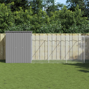 Dog House with Run Light Gray 65"x259.4"x71.3" Galvanized Steel A949-3189105