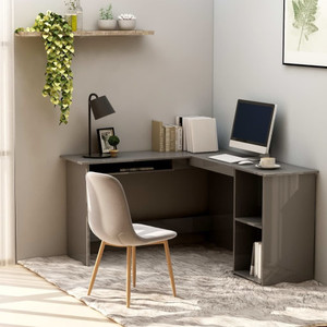 L-Shaped Corner Desk High Gloss Gray 47.2" x 55.1" x 29.5" Engineered Wood A949-800755