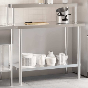 Kitchen Work Table with Overshelf 43.3"x21.7"x47.2" Stainless Steel A949-3208899