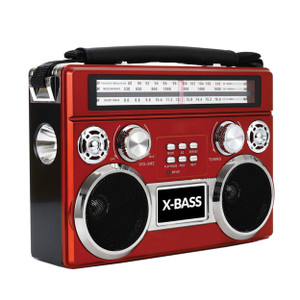 SuperSonic Retro Rechargeable 3 Band Radio With Bluetooth and Flashlight in Red D970-SC-1097BT-RED