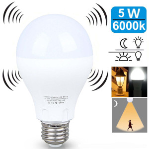 COLOR: BRIGHT WHITE (DAYLIGHT),PACK: 3 -PACK - LED LIGHT BULB W/ RADAR MOTION SENSOR 180 Deg 5w/50  K290-7192733057059